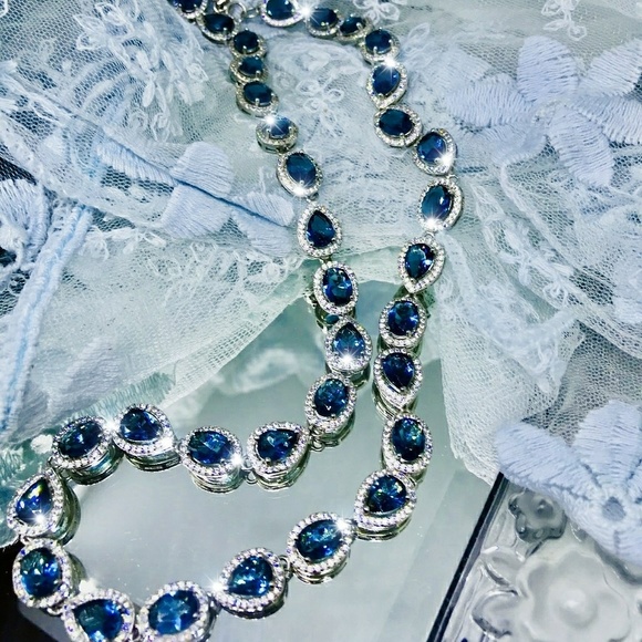 My Custom Design Jewelry - HP! VIP 👑NATASHA👑 240CT BLTOPAZ/DIAM NECK 18/20"